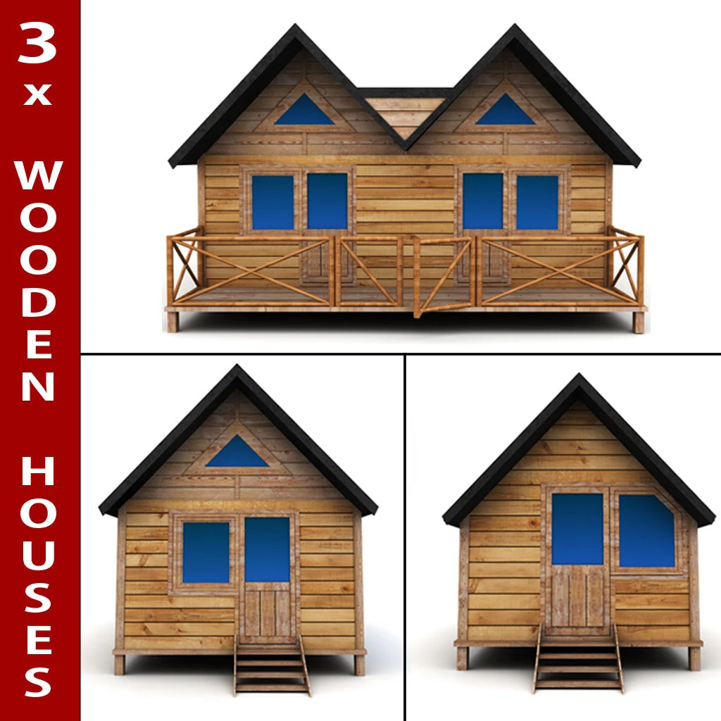 wooden houses pack 3D Model .c4d .max .obj .3ds .fbx .stl .blend