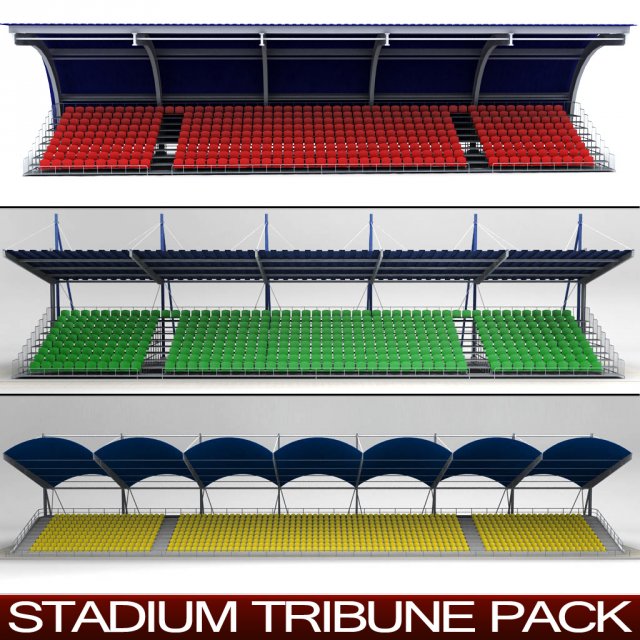 stadium seating tribune pack 3D Model .c4d .max .obj .3ds .fbx .stl .blend 