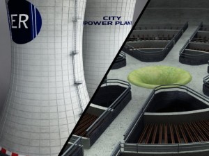 cooling tower power plant with interior 3D Model