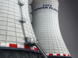 cooling tower power plant with interior 3Dモデル