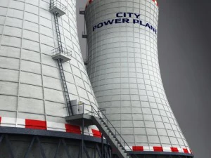 cooling tower power plant with interior 3D Model