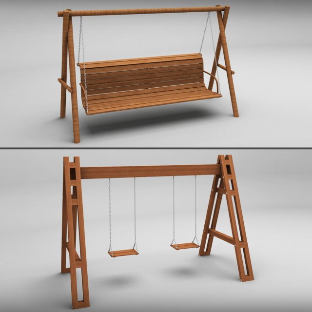 garden wooden swings pack Modello 3D .c4d .max .obj .3ds .fbx .stl .blend 