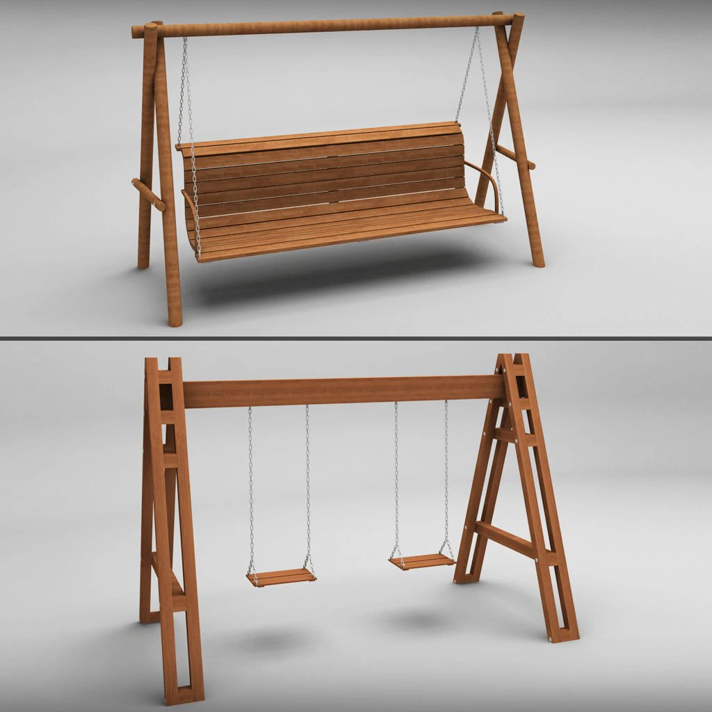 garden wooden swings pack 3D Model .c4d .max .obj .3ds .fbx .stl .blend 