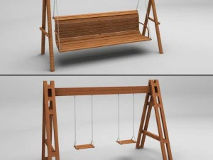 garden wooden swings pack 3D Model