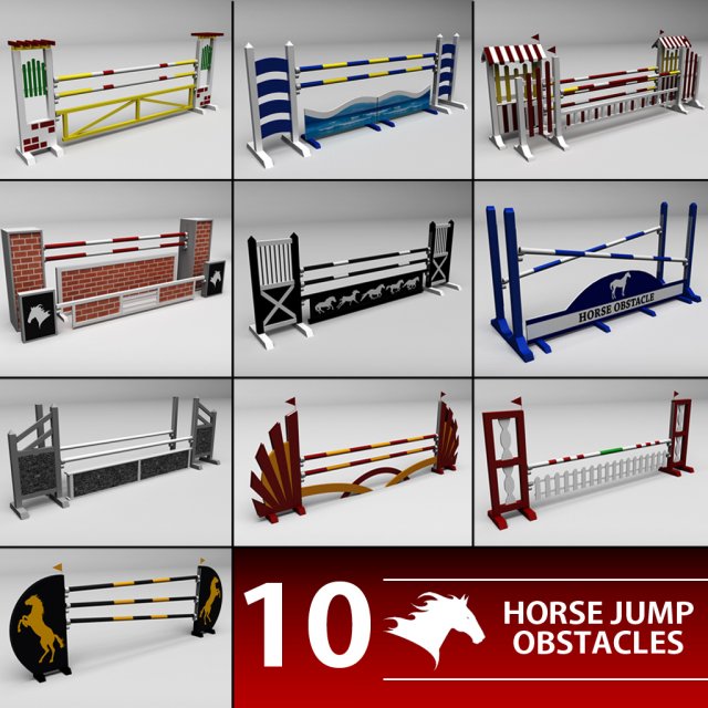 horse jump obstacle pack 3D Model .c4d .max .obj .3ds .fbx .stl .blend 