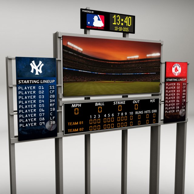 stadium baseball score board Model 3D .c4d .max .obj .3ds .fbx .stl .blend 
