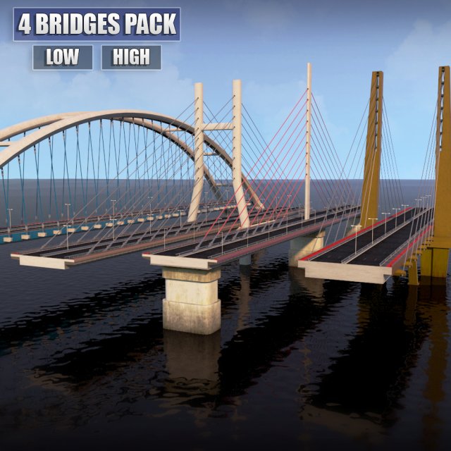 suspended water road bridge pack collection 3D Модель .c4d .max .obj .3ds .fbx .stl .blend 