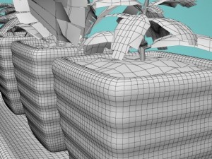 three bush in pots Model 3D