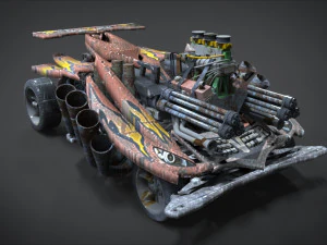 インテリアとディテールマシンのホットロッドモードとガトリングを備えたレッドスピンバイパー 3Dモデル