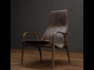 wood and leather armchair Model 3D