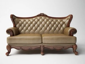 经典皮革 3 人沙发扶手椅 3D 模型