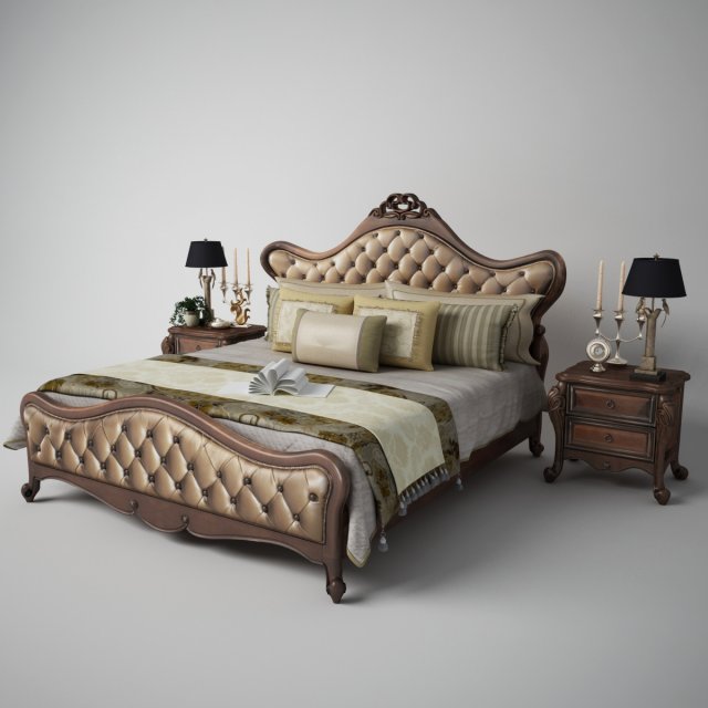 classic leather double bed set 3D 모델 .c4d .max .obj .3ds .fbx .stl .blend 