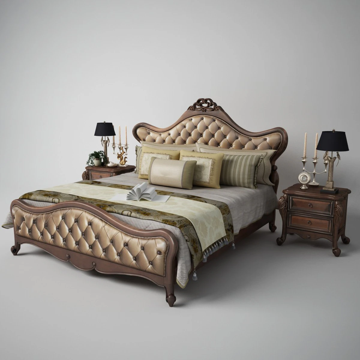 classic leather double bed set 3D Model .c4d .max .obj .3ds .fbx .stl .blend 