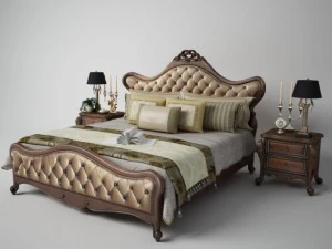 jogo de cama de casal cl&aacute;ssico em couro Modelo 3D