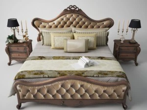classic leather double bed set 3D Model