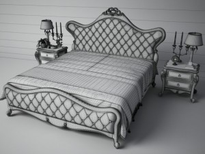 classic leather double bed set 3D 모델