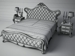 classic leather double bed set 3D Model