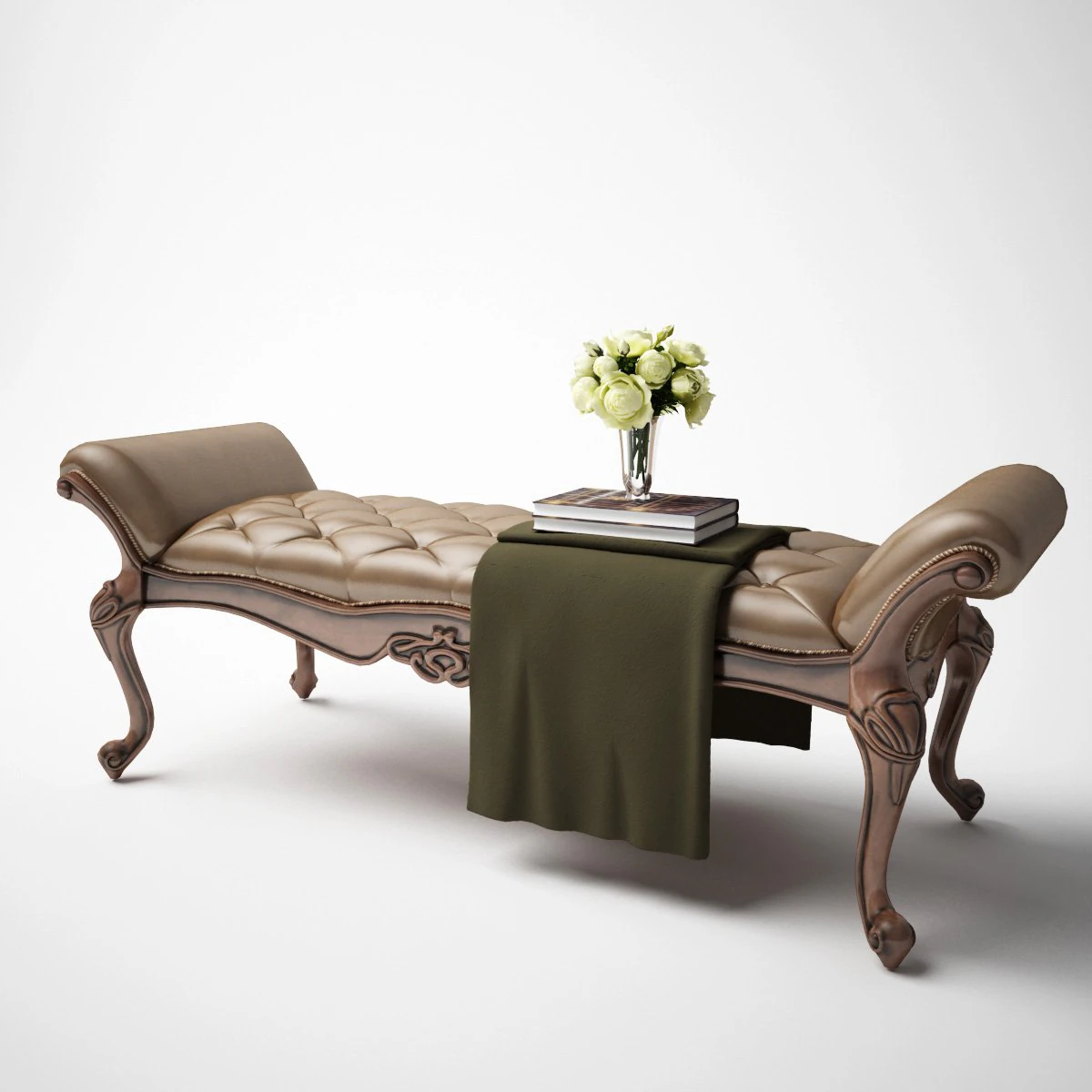classic leather bed end stool 3D Model .c4d .max .obj .3ds .fbx .stl .blend 
