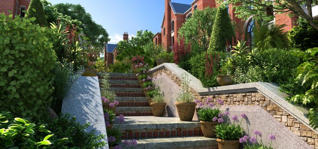 residential community garden scenery 01 3D Модель .c4d .max .obj .3ds .fbx .stl .blend 