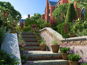 residential community garden scenery 01 3D Model