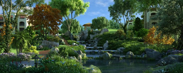 residential community garden scenery 05 3D Model .c4d .max .obj .3ds .fbx .stl .blend 