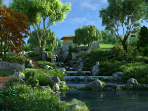 residential community garden scenery 05 Model 3D