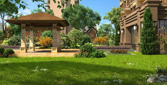 residential community garden scenery 07 3D मॉडल .c4d .max .obj .3ds .fbx .stl .blend 