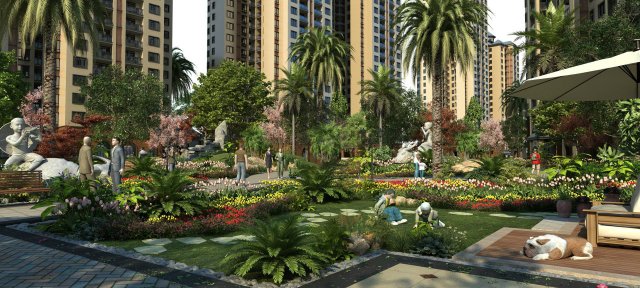 residential community garden scenery 12 3D 모델 .c4d .max .obj .3ds .fbx .stl .blend 