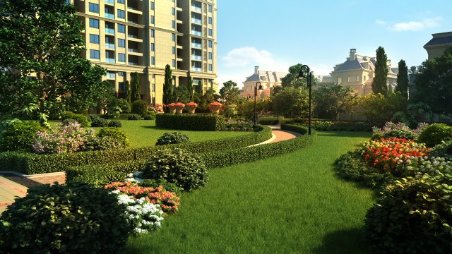 residential community landscape 01 3D Model .c4d .max .obj .3ds .fbx .stl .blend 