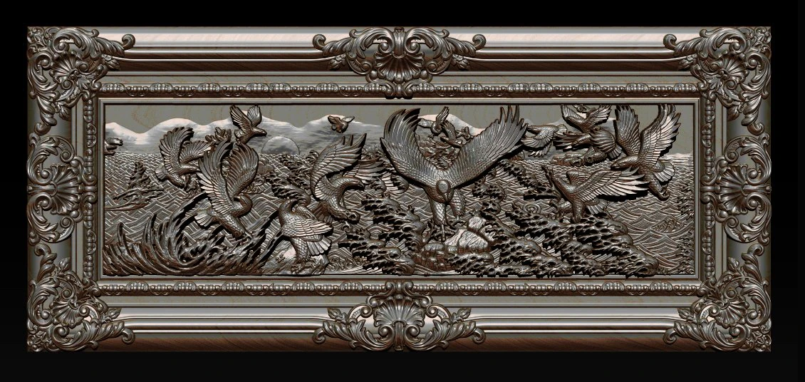 bas relief sculpture the family of eagles 3D Print Model .c4d .max .obj .3ds .fbx .stl .blend 