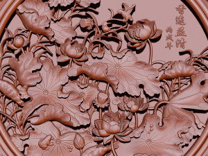 3d stl models cnc router - carved mural lotus Model Cetak 3D
