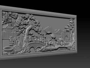 mural landscape wood carving file stl obj and ztl for cnc 3D Принт Модель