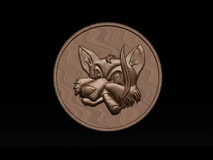 喫煙キツネ - コイン 3Dプリントモデル