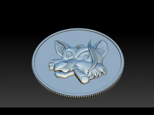 喫煙キツネ - コイン 3Dプリントモデル