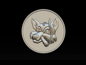 喫煙キツネ - コイン 3Dプリントモデル