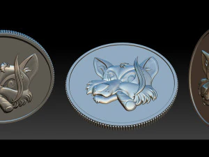 喫煙キツネ - コイン 3Dプリントモデル