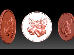 喫煙キツネ - コイン 3Dプリントモデル