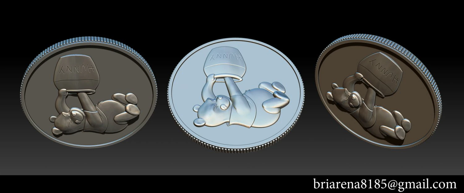 bear pooh - coin 3D Print Model .c4d .max .obj .3ds .fbx .stl .blend 