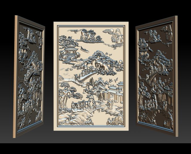 mural landscape wood carving file stl obj and ztl for cnc 3D Print Model .c4d .max .obj .3ds .fbx .stl .blend 
