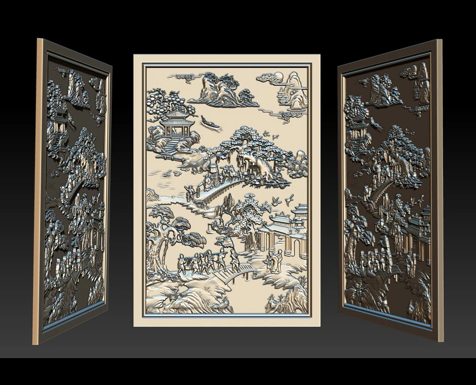 mural landscape wood carving file stl obj and ztl for cnc 3D Print Model .c4d .max .obj .3ds .fbx .stl .blend 