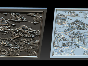 mural landscape wood carving file stl obj and ztl for cnc 3D Print Model