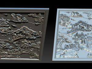 mural landscape wood carving file stl obj and ztl for cnc 3D Print Model