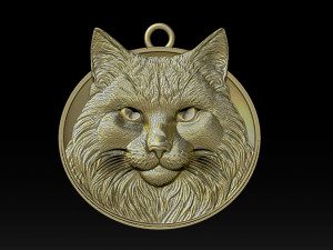 Bas-relief jewelry portrait of a bust of a cat 3D Print Model