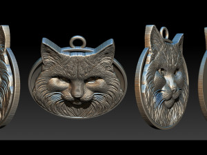 Bas-relief jewelry portrait of a bust of a cat 3D Print Model