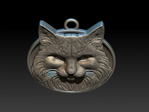 Bas-relief jewelry portrait of a bust of a cat 3D Print Model