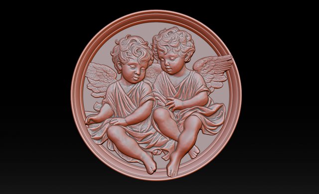 Relief model of two little angels - STL 3D Print Model .c4d .max .obj .3ds .fbx .stl .blend 