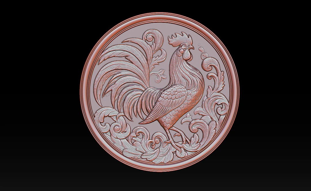 Rooster relief coin CNC Relief Model 3D Print Model .c4d .max .obj .3ds .fbx .stl .blend 