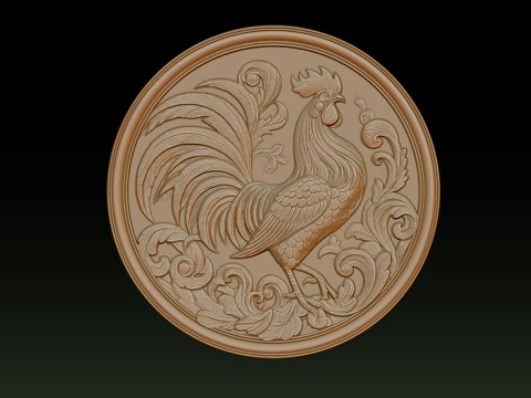 Rooster relief coin CNC Relief Model 3D 프린트 모델