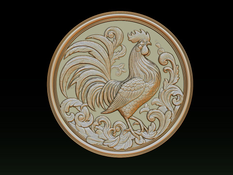 Rooster relief coin CNC Relief Model 3D 프린트 모델