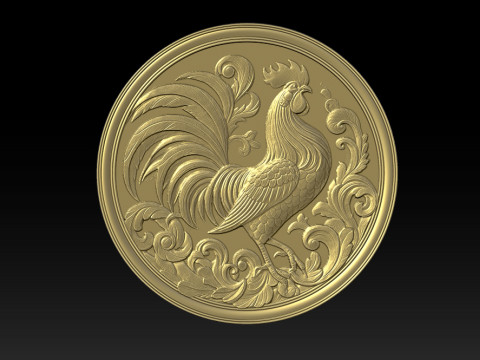 Rooster relief coin CNC Relief Model 3D 프린트 모델